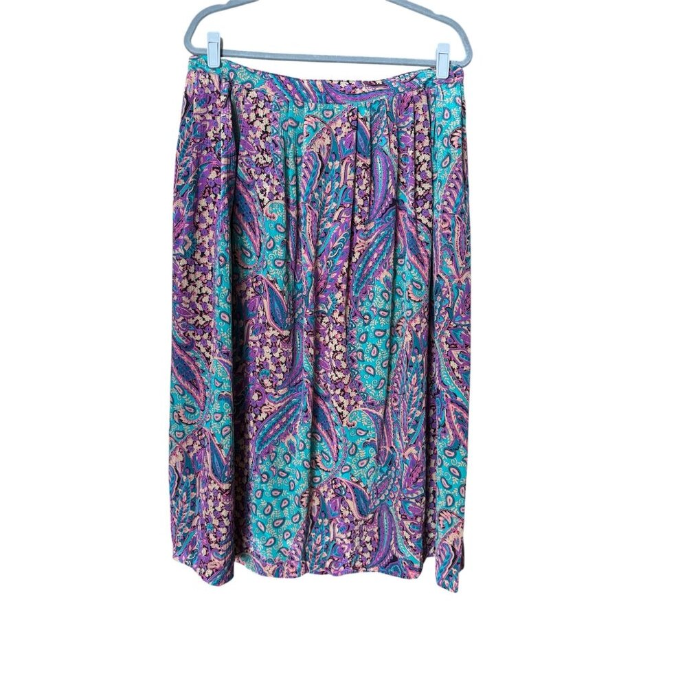Vintage 1950s/60s Rayon Skirt | Colorful Purple, Blue & Teal | Size 18W
